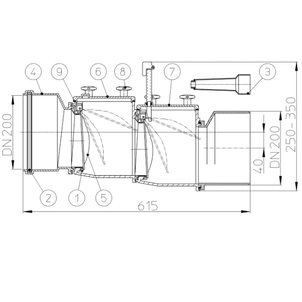 Механічний каналізаційний затвор Hutterer & Lechner DN200 HL720.2 HL720.2 фото