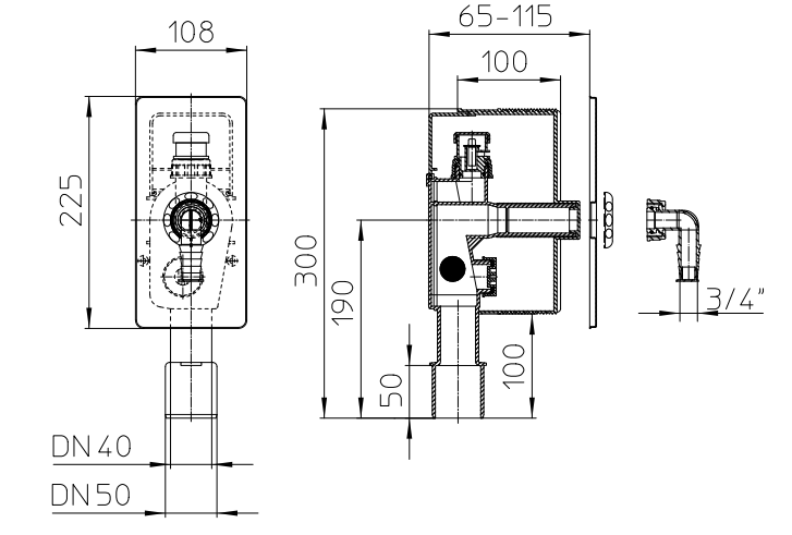 Сифон Hutterer & Lechner для пральної та посудомийної машини DN40/50 110х225мм з вантузом HL404.1 HL404.1 фото