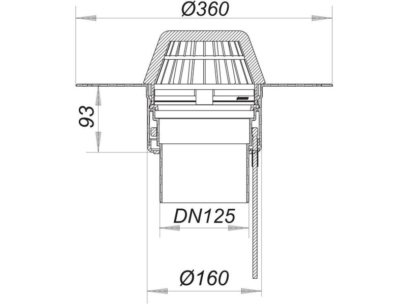 Покривельна воронка DALLMER 62 H FPOдля ТПO-мембран з листовловлювачем та теплоізоляцією з вертикальним випуском 125  мм / 160 мм та електрообігрівом (HL62.1F/2) 621634 фото