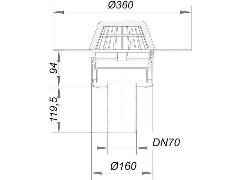 Покривельна воронка DALLMER 62 FPO, DN 70 з листовловлювачем, теплоізоляцією для FPO-мембран та вертикальним випуском 75 mm (HL62F/7) 621665 фото
