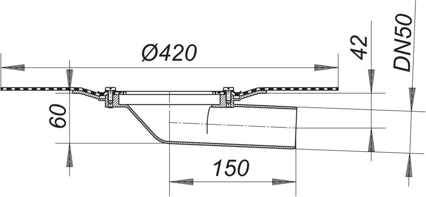 Трап DALLMER тип 83 DallBit, DN 50 з бітумною мембраною, горизотальним випуском DN50 мм K83 Dallbit/DN50H фото