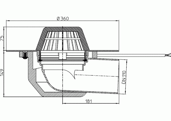 Покрівельна воронка Hutterer & Lechner з горизонтальним випуском та з ПП-фланцем HL64.1F/1 HL64.1F/1 фото