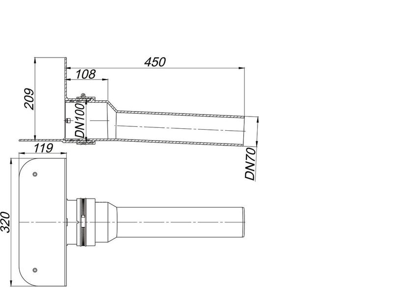 Парапетна воронка attic drain FPO-PP, DN 70 Dallmer (HL68F.0/75) з фланцем і трубою, що відводить, з ПП DN75; для ТПО-гідроізоляції на основі ПП 635396 фото