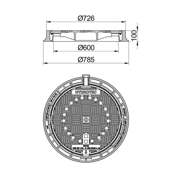Люк каналізаційний чавунний Cover ECON 600 D400 з вентиляцією 894718 фото