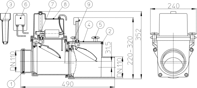 Механічний каналізаційний затвор Hutterer & Lechner DN110 HL710.2EPC HL710.2EPC фото